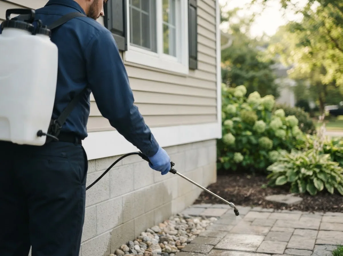 Pest control technician inspecting a home in Tell, TX